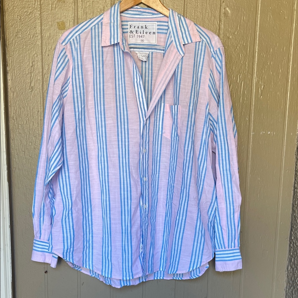 Frank & Eileen "Eileen" Button Up in Pink and Blue Striped Shirt XL - Picture 3 of 11